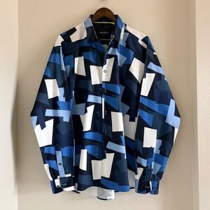 MACEOO Fibonacci Blocks Retro 42 Blue Geometric Men"s Dress Shirt Size 6 / 2XL